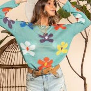 Colorful Floral Crew Neck Sweater